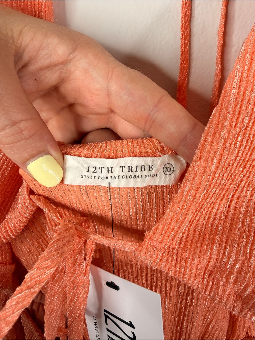 12th Tribe Peach Halter Tie-Front Wide-Leg Jumpsuit - Picture 10 of 13